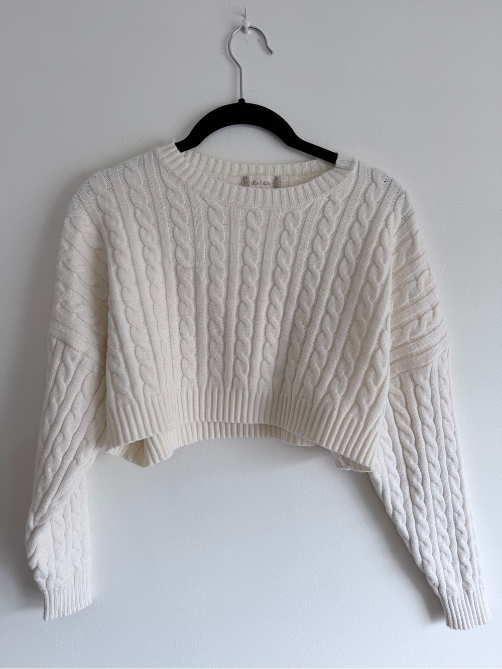 Altar'd State Cream Cable Knit Cropped Crewneck Sweater